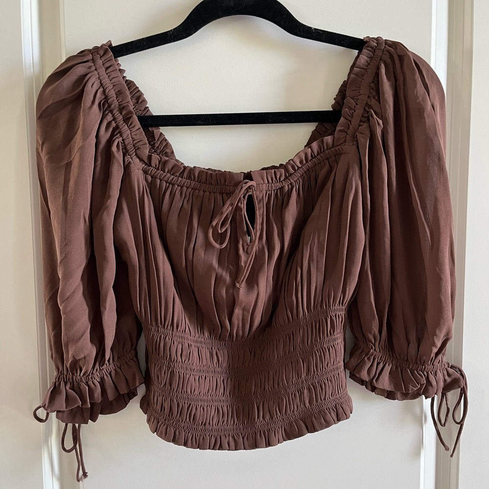 Abercrombie and fitch brown, smocked top.